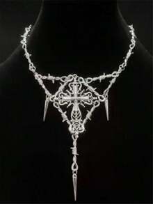 1pc Punk Layered Metal Cross Chain Necklace, Fashion Jewelry Gift For Women, Party Accessory - Black - View 2