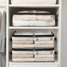 2pcs (1pc Hanger Storage Bag + 1pc Blanket Storage Bag), Transparent With Black Trim Wardrobe Storage Organizer Bags, Multi-Functional Storage Set For Hanging Clothes, Blankets, Garment Organization, Keep Your Closet Neat