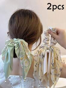 2件套新款时尚女士发圈，带仿珍珠和花朵图案的波西米亚风发饰，美发工具，美容配件，卷发配饰，秋季旅行必备，美发工具，女士配饰，发饰，秋季旅行，女士，发饰，美发工具，美容配件，礼物，旅行，女士礼物，发饰，女士礼物，圣诞礼物，成人圣诞礼物，成人圣诞礼物，发饰，女士配饰，圣诞礼物，成人发饰，女士礼物创意，美容圣诞礼物，女士夏季海滩度假必备配饰 - 彩色 - 查看 13