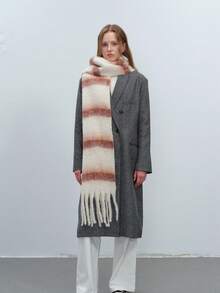 1 szt. damski prosty szalik w kratę z frędzlami, swobodny ocieplacz na szyję z poliestru, odpowiedni na wyjścia, do codziennego dojazdu do pracy jesienią/zimą, damskie szaliki zimowe