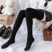 Simple Solid Thigh Socks, College Style Full Match Knee Socks, Women's Stockings And Socks - 灰色 - 查看 8