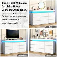 9 Drawer Dresser With USB Powered LED Light, Modern Chest Of Drawers For Closet, 63" Wide Drawer Organizer Cabinet For Bedroom, Living Room, Entryway, Hallway - 白色 - 查看 6