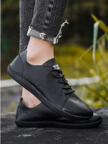 Plus Size & Wide Width Men's Formal Shoes, Round Toe, Casual Sneakers, Black Leather Shoes
