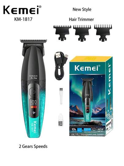 Kemei KM-1817 New Electric Hair Clipper 0mm Gapped Carving Clipper Profesional Barber Sculpting Clipper Black Ceramic T-Blade Hair Trimmer For Men Salon Desinger Use Or Home Haircut Gift For Men