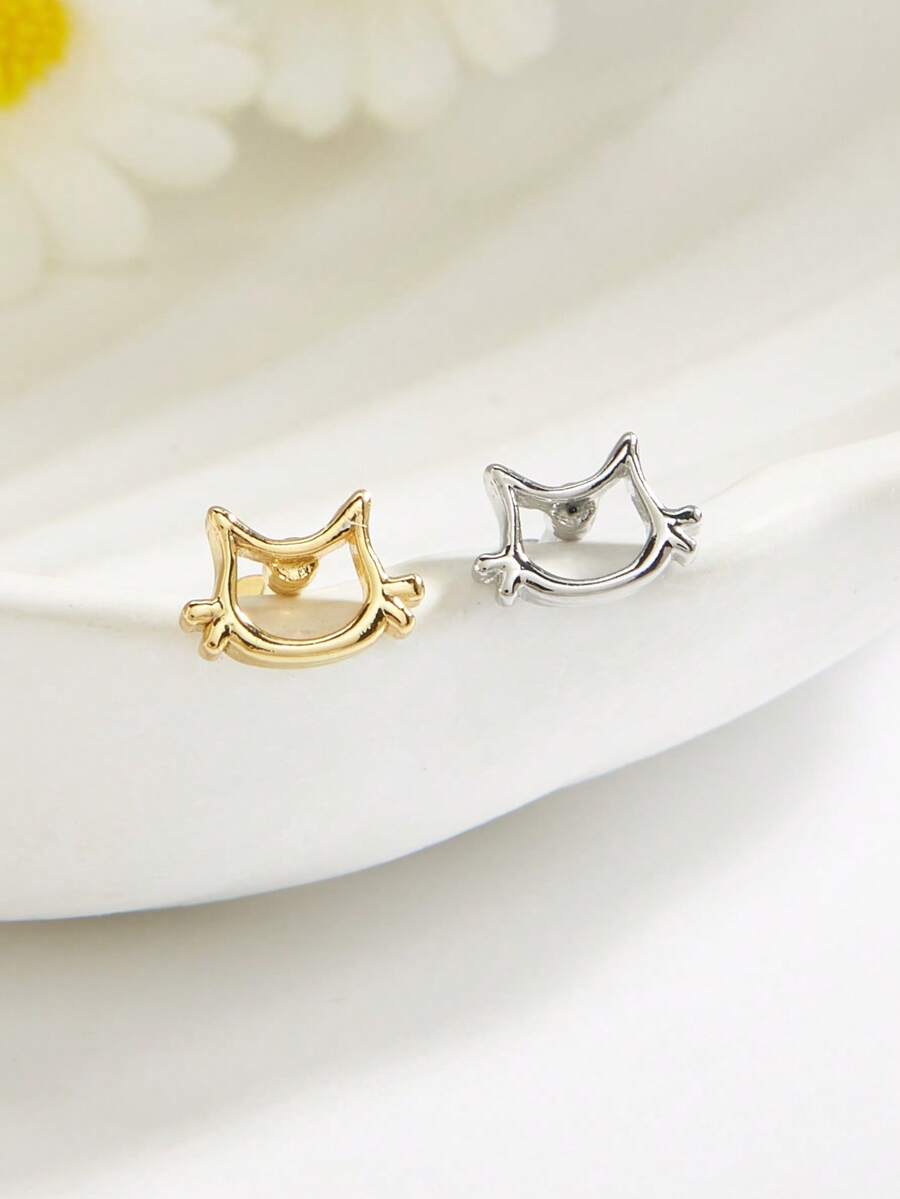 1pc Minimalist Cute Stainless Steel Cat Shaped Stud Earrings, Suitable For Women's Daily Wear - Cat - View 1