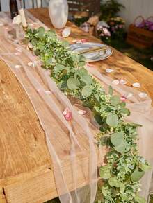 1Pc Artificial Eucalyptus Garland, Simulation Green Leaf Garland With Imitation Silver Gypsophila Artificial Flowers, Eucalyptus Leaves, Artificial Vines For Dining Table, Home, Wedding, Mantel, Party Centerpiece Decoration Garden, Swing, Table Runner, Window Sill Indoor And Outdoor Decoration, For Wall Decor, Arch Backdrop Artificial Hanging Plant