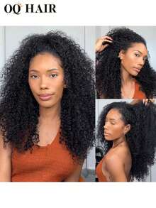 OQ 三合一半假发，蓬松卷曲，弹性贴合，佩戴方便，带抽绳，自然发际线，新手友好，无缝翻转式假发，自然色，高品质，180%密度，14-16英寸波波头，18-28英寸长发，无需胶水，无蕾丝，半假发。 - SNatural - 查看 3