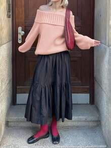 Nuevo suéter de mujer de moda, unicolor, casual, de manga larga, con cuello plegado, sexy, sin tirantes y de diseño de cuello único