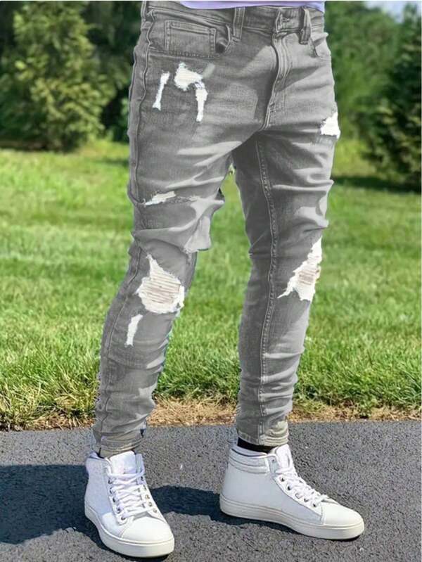 Teen Boy Distressed Pocket Pleated Slim Fit Fashionable Jeans