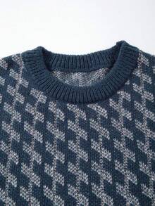 Men's Casual Retro Jacquard Crew Neck Long Sleeve Knit Sweater, Autumn/Winter, European/American/Asian Style