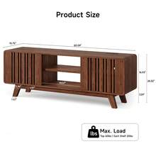 63-Inch TV Stand For TVs Up To 75 Inch, Mid-Century Modern Television Stand, Entertainment Center With Sliding Grille Door Cabinets, TV Table For Living Room - 咖啡棕 - 查看 3