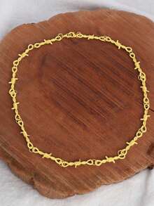 1pc Niche Retro Thorn Necklace, Thorn Clavicle Chain National Fashion Pants Chain, Hip-Hop Street Cool Punk Necklace For Men And Women - Gold - View 2