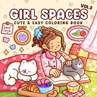 （90页/217克）女孩空间：第二卷 成人及青少年涂色书，展现温馨时刻和日常快乐，帮助您放松身心，缓解压力（可爱易涂色）