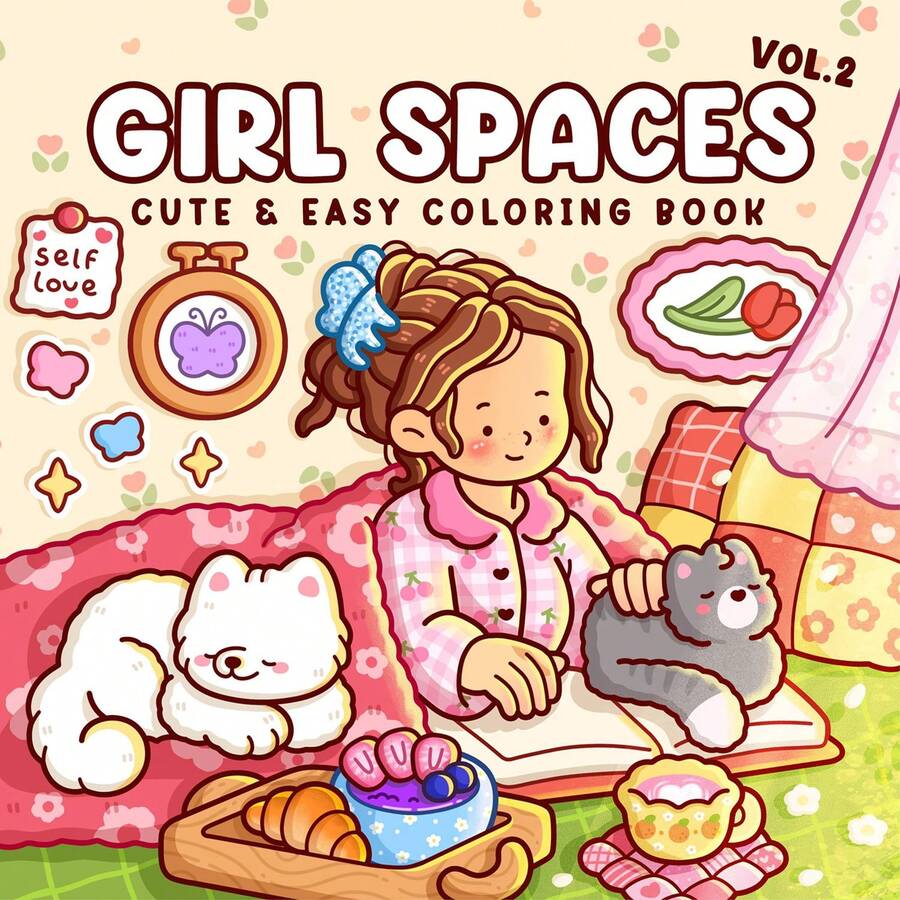 （90页/217克）女孩空间：第二卷 成人及青少年涂色书，展现温馨时刻和日常快乐，帮助您放松身心，缓解压力（可爱易涂色） - 彩色 - 查看 1