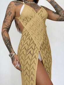 Beach Cover-Up, Pool, Lace, Knit, Summer, Vacation Dress - 米色 - 查看 5