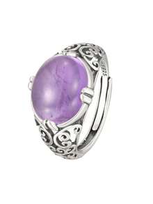 1pc 10*12mm Natural Amethyst Ring 925 Sterling Silver Vintage Gorgerous Gems Men Women's Ring Adjustable Open Bands Jewelry Birthstone Gift