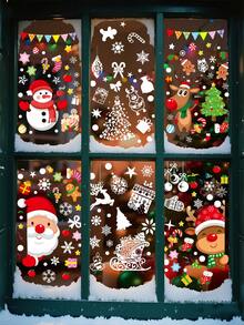 1 set autocolante de Crăciun pentru fereastră, autocolante detașabile statice pentru ferestre, decorațiuni de Crăciun pentru petreceri de sărbători în interior, decor pentru casă, decor pentru ferestre, decorațiuni de Crăciun, diverse stiluri