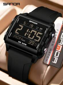 SANDA. SANDA 6275 Two Time Zones Digital Watch For Men Countdown Waterproof Electronic Sports Wristwatches Countdown