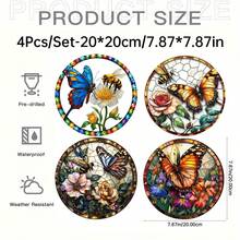 1PC Butterfly Sunglasses Landscape, Stained Glass Style Decorative Pendant, Vibrant And Colorful Design With Blue Butterfly And Bee, Perfect For Home & Garden Decoration, Ideal Gift For Friends & Family, Season Decoration | Unique Design, Butterfly Decoration - Acrylic-round - View 20