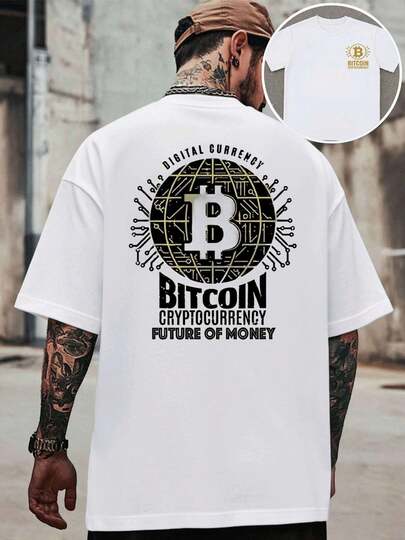 Bitcoin Crypto TShirt Digital Currency , Men's Double-Sided Printed Fashionable Casual Crew Neck 220gsm Pure Cotton T-Shirt(1 PC)