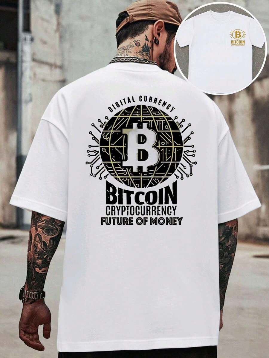 Bitcoin Crypto TShirt Digital Currency , Men's Double-Sided Printed Fashionable Casual Crew Neck 220gsm Pure Cotton T-Shirt(1 PC)