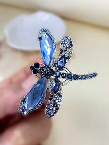 1pc Vintage Blue Crystal Dragonfly Insect Brooch, Versatile For Women's Autumn/Winter Clothing, Jacket, Scarf, Shoes, Bag, A Gift For Mother Or Friend