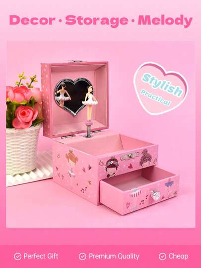 1 件，方形，音乐首饰盒，木质，女孩礼物，生日礼物，装饰，存储，旋律，时尚实用