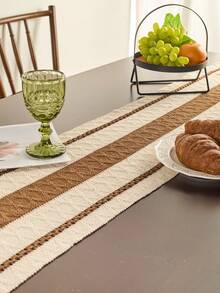 1 pièce Chemin de table tressé kaki rustique et minimaliste, design personnalisé creux avec franges tressés haut de gamme faits à la main. Chemin de table long, tapis de table, décoration pour les fêtes et le quotidien, accessoire photo, fond atmosphérique, style européen