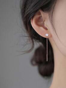 1 Pair Minimalist Zirconia Stone Circular Tassel Ear Cuffs, Suitable For Women's Daily Wear
