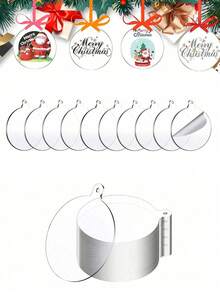 10pcs Blank Round Christmas Ornament Discs DIY Hanging Decoration Set Creative Craft Pendant Customizable Clear Bauble Kit For Christmas Tree Party Wedding Anniversary Holiday Home Decor Christmas Decorations Room Decor Winter Christmas Decorations Home Christmas Gifts Christmas Decor - Transparent - View 4