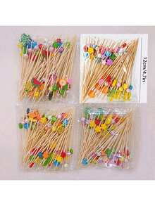 100 szt. patyczków owocowych, patyczki bambusowe, patyczki kwiatowe, widelce do owoców, kreatywne wykałaczki artystyczne, dekoracyjne patyczki bambusowe, widelce do burgerów, odpowiednie do dekoracji napojów i widelców deserowych, kuchnia, prezent świąteczny