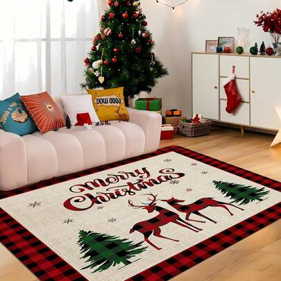 Tappeto da zona antiscivolo a tema natalizio - lavabile in lavatrice, resistente a macchie e polvere per soggiorno, camera da letto, cucina e spazi esterni - decorazione festiva natalizia con cuscino in memory foam