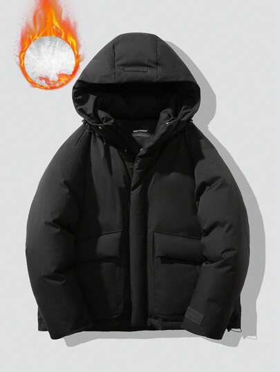 GOLFCROSS Men Winter Down Coat With Large Pockets, Zippered Hooded Down Coat,Thickened Winter Coat Couple Style, Fashion,Winter Gift, Fall