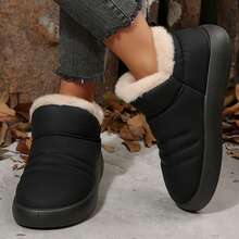 Women's Suede Shearling, Warm Snow Boots, Memory Foam Room Slippers - Black1 - View 8