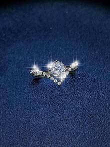 1pc Elegant Shiny Sophisticated 925 Silver Cubic Zirconia V-Shaped Round Stone Design Ring, Suitable For Women's Daily Wear, Dates, Engagements, Weddings To Add Charm As A Gift