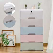 Chest Of 5 Drawers Drawer Tower Dresser Clothes Storage Racks Bedroom Plastic Room Decor Home Decor Fall Decor Bedroom Decor - Macaron Color - View 4