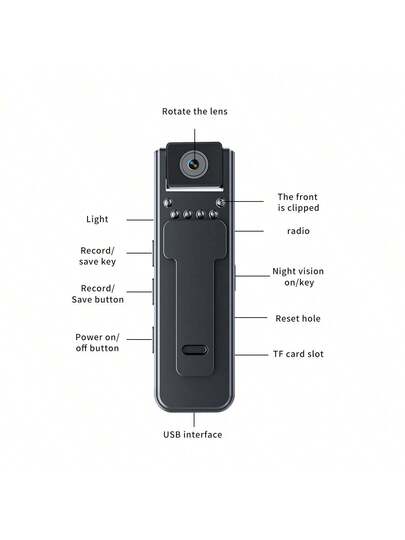 1pc Hidden Portable Law En cement Recorder Audio Function, Anti Shake Feature, Synchronized Video, 1080p High Definition Infrared Night Vision, 180° Lens Rotation, Rechargeable Battery. Thanks To Its Wide Angle Pocket Clip This Is Perfect Cycling, Sports Activities, Traveling, Making It An Ideal Choice s, Anniversary Or Family Day s. view 2