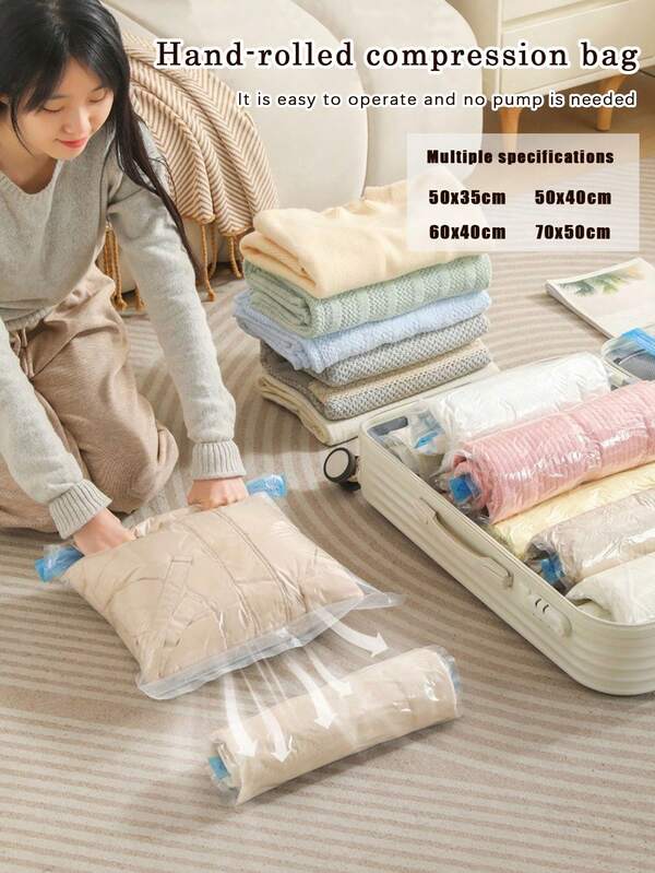 12pcs Vacuum Storage Bags Heavy-Duty Plastic Space Saver Bags For Clothing, Bedding, Comforters & Blankets - Dust-Proof Compression Storage With Air-Tight Seal, Vacuum Storage Bags For Clothes, Transparent Design, No Electricity Needed