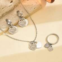 5入組獨特設計羅馬數字項鍊、手鐲和戒指配套，簡約風格，女性，鈦鋼，附耳環 - 羅馬系列 - 查看 9