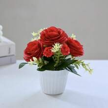 20 cm künstliche Rose als Topfpflanze für Heimdekoration, Fotografie, künstlicher kleiner Bonsai, Hochzeitsblumenornamente, Simulationsblumen-Set, Kombination aus Heimdekoration, Rose, Innenbereich, Wohnzimmer, Veranda-Dekoration, Blumen und Grünpflanzen, künstliche Blumen, Fotografie-Requisiten, Blumendekoration, kleine Topfpflanze - Pink - Übersicht 6