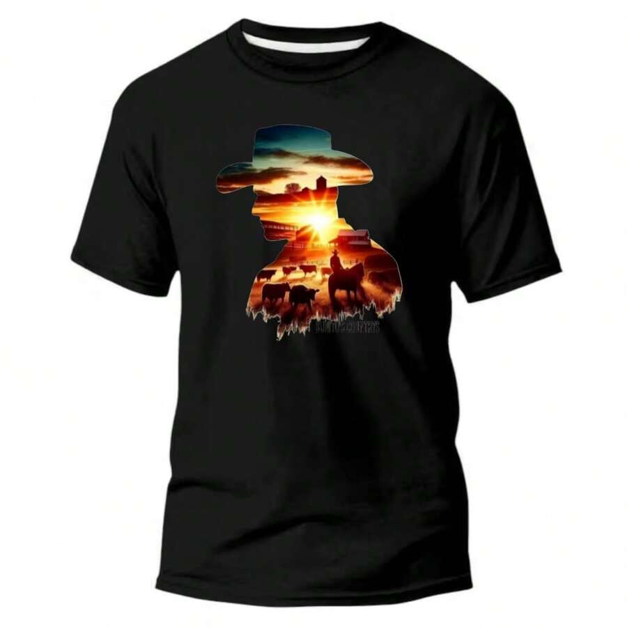 camisa moda chapeu cowboy country camiseta unissex - Preto - Visão 1