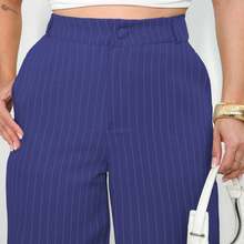 A&DD MODA, REF: H932(PLUS SIZE) - Plus Size Women's Striped Pants, Stylish Plus Size, High Waist, Wide Leg, Elegant, Casual, Formal, Lightweight, Modern, Comfortable, Women's Pants, Lightweight Fabric, Striped Print, Simple Look, Versatile, High Quality ✨ - 藏蓝色 - 查看 6