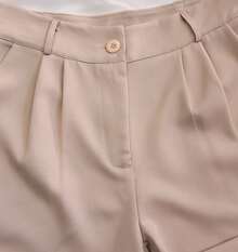 Women's Tailored Shorts With Buttons - Beige - View 4