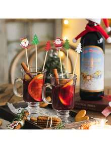 200/100/50/20/10pcs Christmas Bamboo Skewer Set, Includes Christmas Tree, Snowflake, Santa Claus, Reindeer, Snowman, Fruit Fork, Christmas Tree Decor, Appetizer Toothpick, Suitable For Birthday Party, Thanksgiving, Christmas Decoration, New Year Gift - Multicolor - View 5