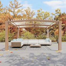 Louvered Pergola 11' X 13', Outdoor Pergola With Adjustable Louvered Roof, Reinforced Aluminum Frame, Integrated Drainage System, Hardtop Gazebo For Patio, Deck, Wood Grain - Camel - View 3
