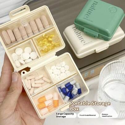 1 Portable Medicine Box, 7 Days A Week Medicine Storage Box, Large-Capacity Sealed Moisture-Proof, Medicine Dispenser Portable Medicine Box, Medicine Box And Jar And Box, Medicine Storage