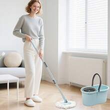 Spin Mop And Bucket With Wringer Set, 360° Spinning Mop Bucket System With 3 Microfiber Mop Replacement Heads And 50" Stainless Steel Adjustable Handle For Floor Cleaning (15QT) - 藍色 - 查看 7