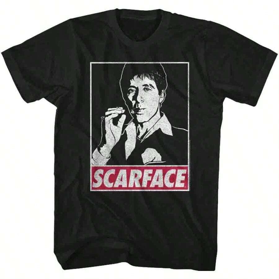 Movie Black & White Tony Montana Photo Smoking Cigar Men's T Shirt - 黑色 - 查看 1