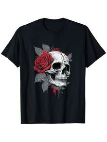 Rose Skeleton Skull Hand Red Flower Rose T-Shirt men gifts graphic tees
