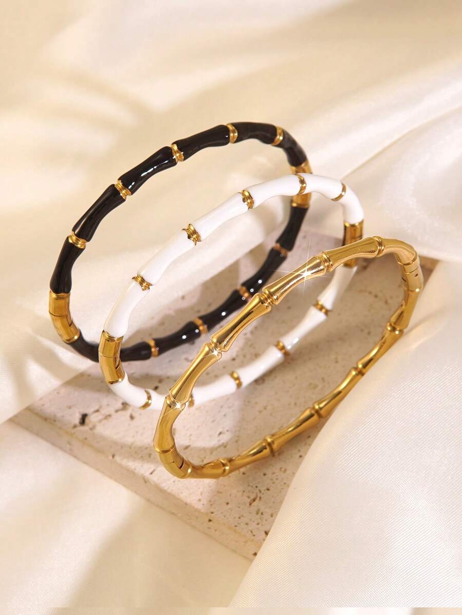 1 chiếc vòng tay thiết kế thắt nút bằng tre bằng thép không gỉ thời trang dành cho người đi làm, thích hợp để đeo hàng ngày hoặc làm quà tặng cho người thân yêu - Vàng - Xem 1